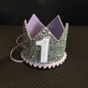 1st birthday crown: purple and silver